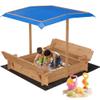 47x47 Wooden Sandbox with Adjustable Canopy and Lid, Outdoor Kids Sand Box with 2 Foldable Bench Seats, Rotatable Shade & Bottom Liner, Solid Fir Wood Sand Pit for Backyard, Patio, Ages 3-8 view 1