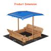 47x47 Wooden Sandbox with Adjustable Canopy and Lid, Outdoor Kids Sand Box with 2 Foldable Bench Seats, Rotatable Shade & Bottom Liner, Solid Fir Wood Sand Pit for Backyard, Patio, Ages 3-8 view 2
