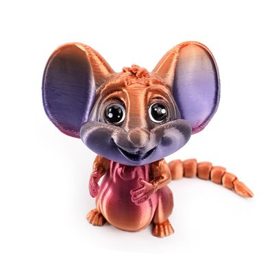 3D Printed Toys Articulated Big Eared Mouse, Fully Poseable Flexible Joints Fidget Toy, Realistic Cute Mouse Figurine, 3D Print Animals Desk Decor Collectible Gift (Purple Copper)