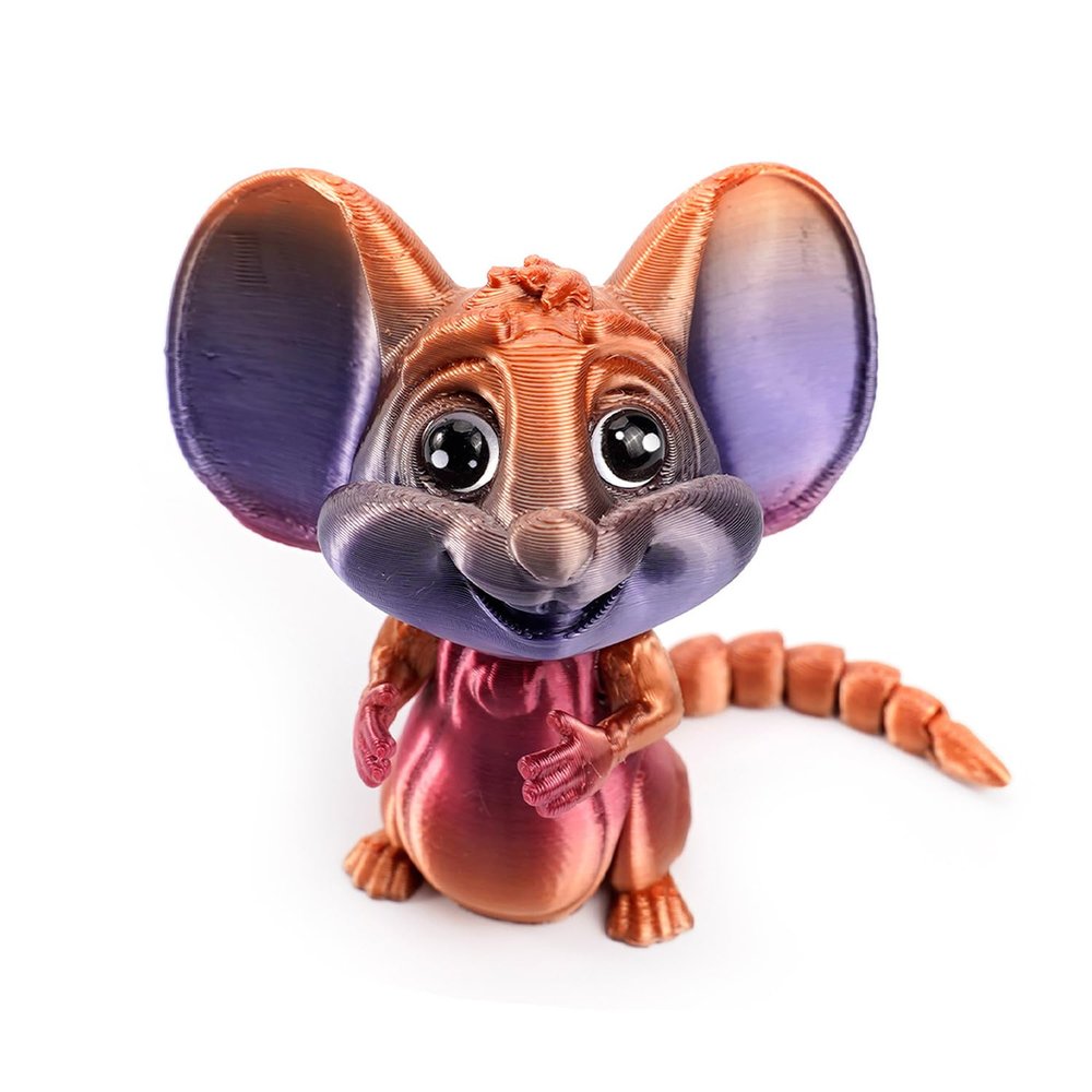 3D Printed Toys Articulated Big Eared Mouse, Fully Poseable Flexible Joints Fidget Toy, Realistic Cute Mouse Figurine, 3D Print Animals Desk Decor Collectible Gift (Purple Copper)