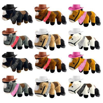 12 Set Mini Horse Stuffed Toys Bulk Include 12 Mini Pony Plush 4.72 Inch with 12 Tiny Cowboy Hats and 12 Bandana DIY Crafts for Adopt a Horse Party Western Cowboy Cowgirl Birthday Party Favor Supplies
