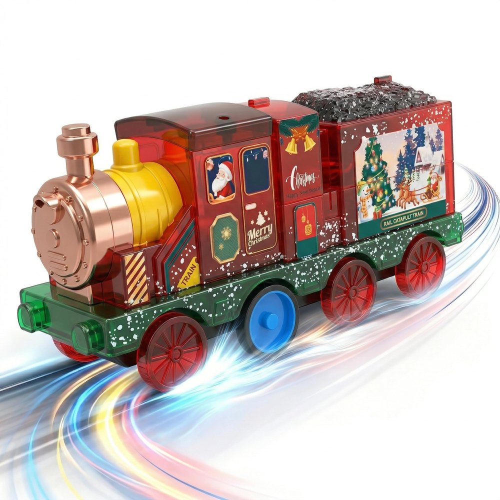 Launch Train with Folding Garage and Three Small Cars, Suitable for 3+