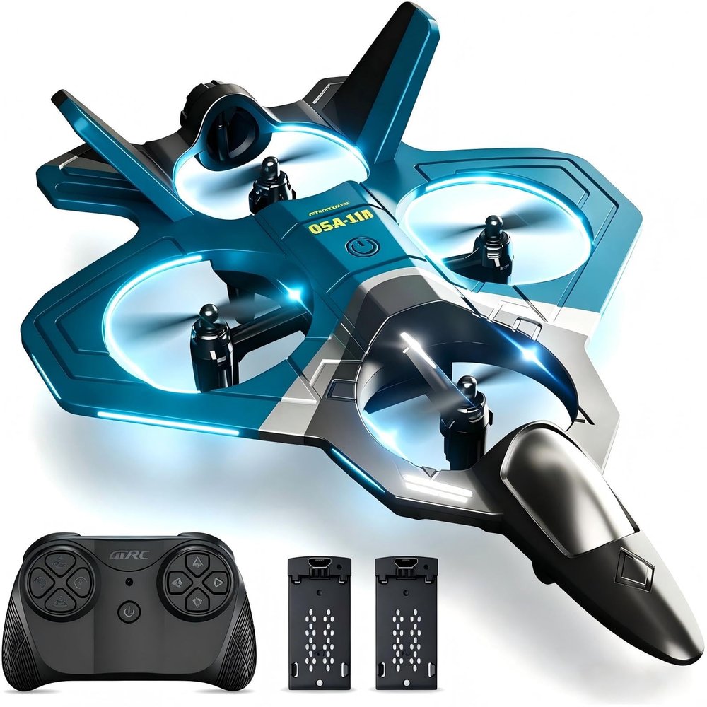 BEACONDESI Remote Control Plane Drone for Kids, LED Fighter Jet Flying Toy with 2 Batteries, Easy to Fly RC Airplane for Beginners, Altitude Hold, 360 Flips, Indoor Outdoor Gift, Green