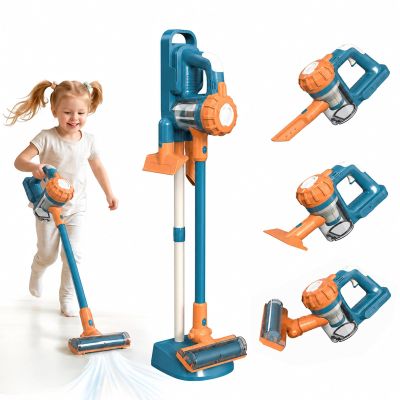 VARANO 3-in-1 Kids Vacuum that Really Works, Toddler Vacuum Cleaner with Storage Stand & Realistic Sounds, Montessori Pretend Play Cleaning Toy for Boys & Girls Ages 3+ (Blue)
