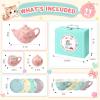 CHENP.HMC Tea Party Set for Little Girls, Girls Birthday Gift,13 Piece Sets Kids Tin Tea Party with Cups, Saucers, Plates & Serving Trays (HWC) view 2