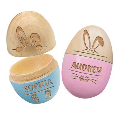 Custom Easter Egg Hollow Fillable Egg Keepsake, Personalized Engraved Wooden Easter Eggs Gifts for Boy Girl, Reusable Easter Basket Decoration & Gift for Kids