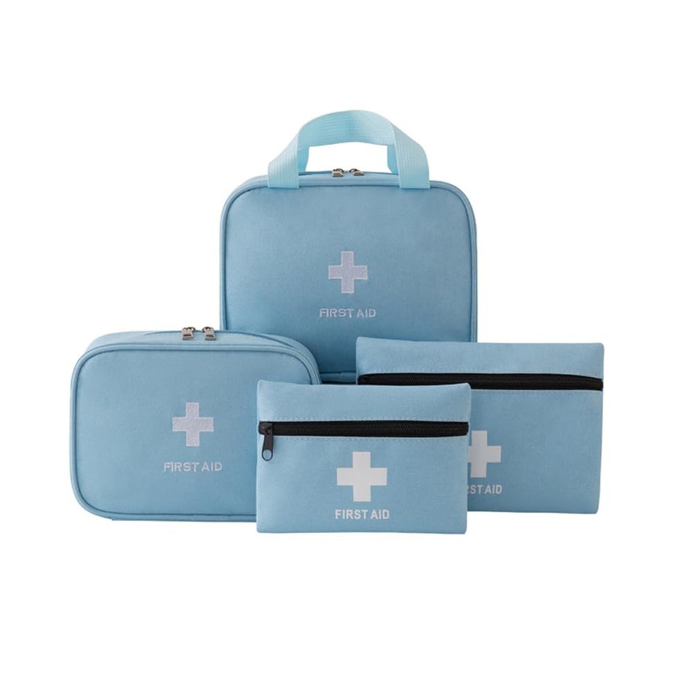 Mini First Aid Kit,Premium Emergency Medicine Rescue Bag,Waterproof Portable Travel Medical Storage Pouch for Home Office Vehicle Camping Workplace Outdoor (Blue,4-piece Set)