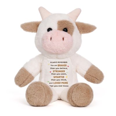 15" Inspirational Cow Stuffed Animal, You Are Braver Than You Believe Gift