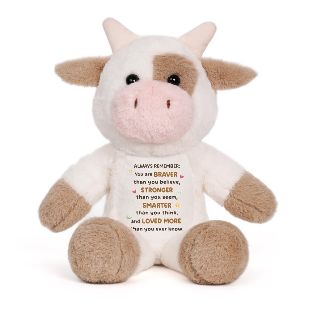 15" Inspirational Cow Stuffed Animal, You Are Braver Than You Believe Gift