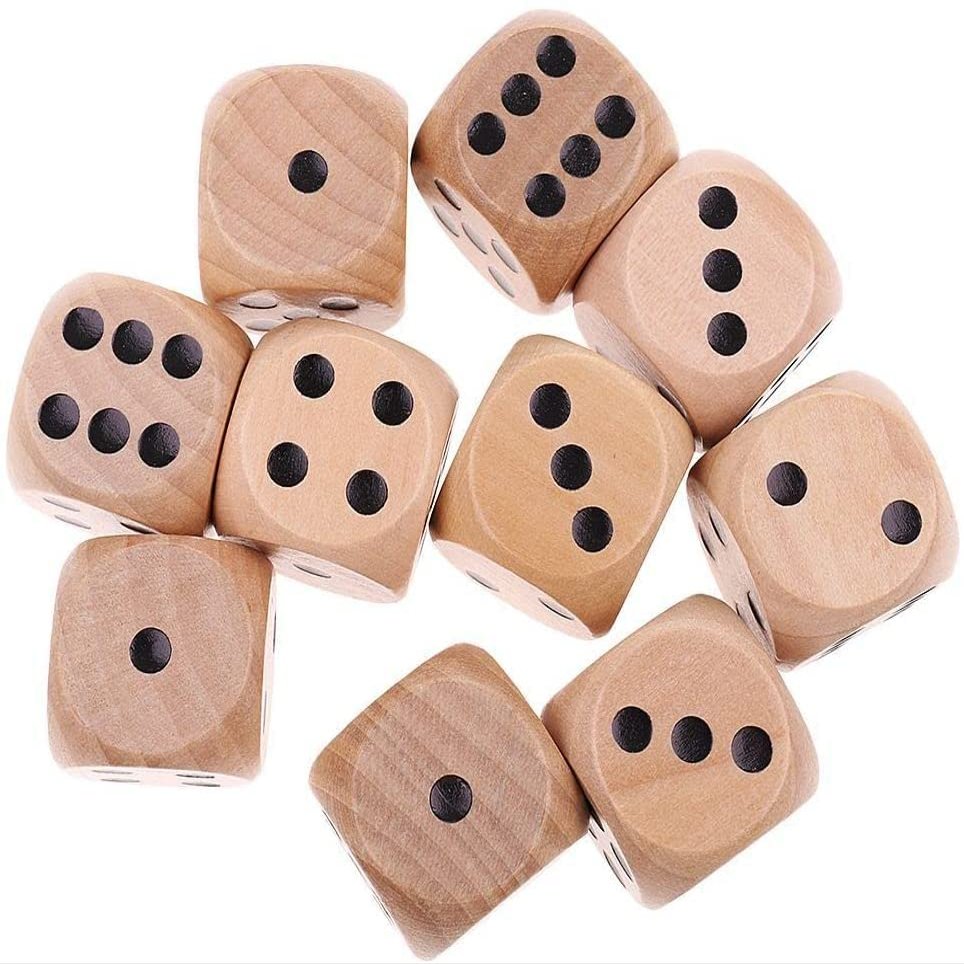 10Pcs 20mm Wooden D6 Dice, Durable Board Games Round Corner 6 Sided Dice Creative Wooden Crafts Entertainment Toy for Adults Practical and clever