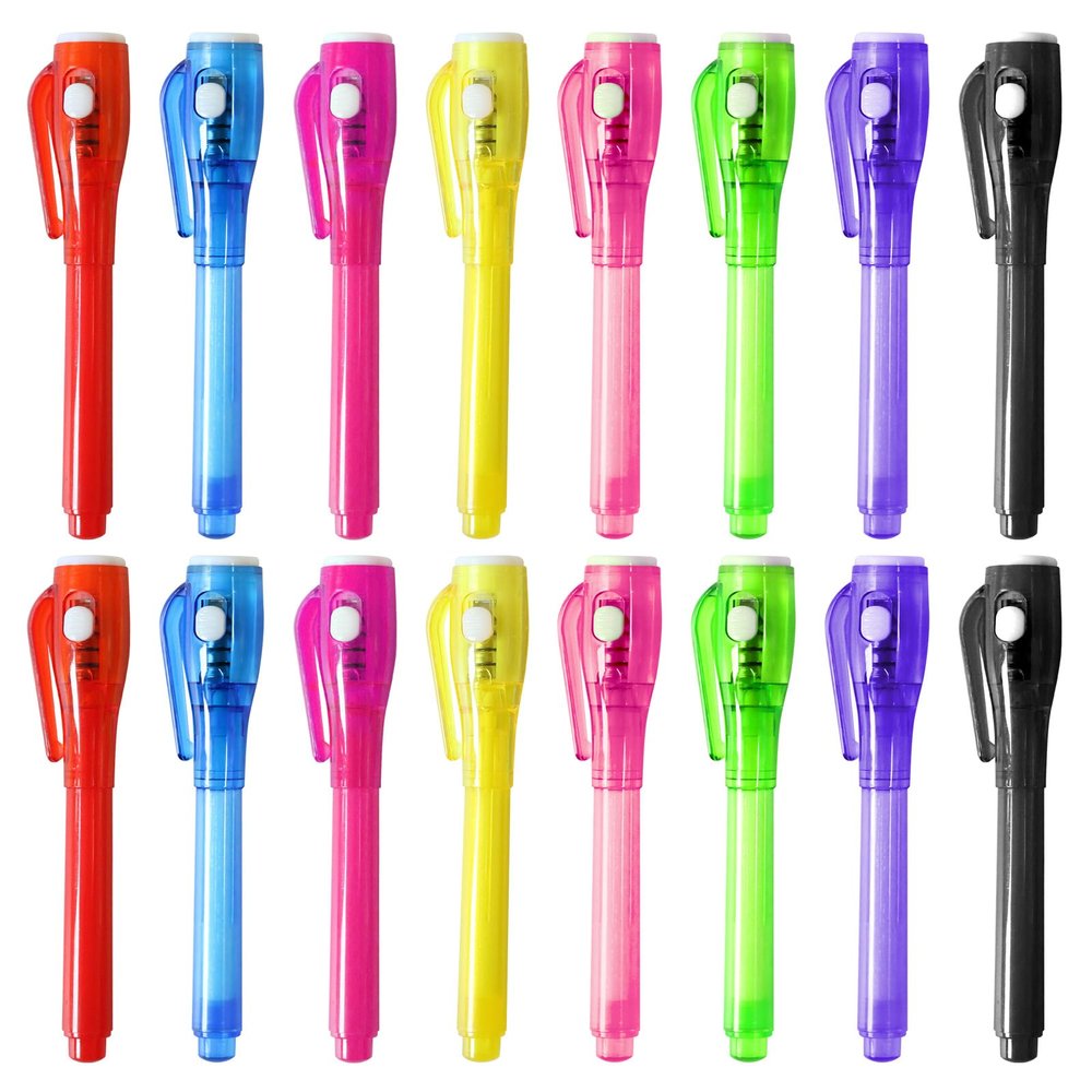 GUKAZH 16 PACK Invisible Ink Spy Pens with UV Light, Magic Invisible Markers for Secret Message, Classroom Prizes for Students, Birthday Valentine's Day Christmas Gift for Kids Party Favors Toys