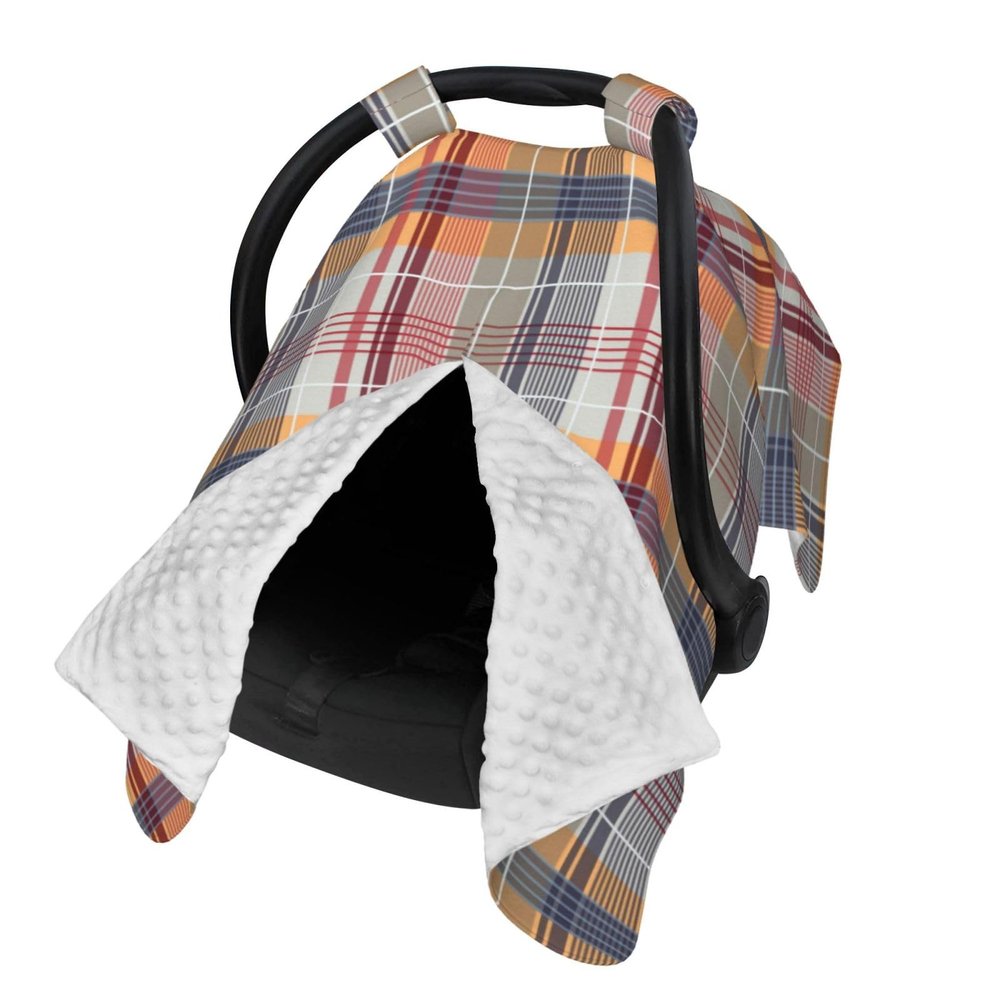 Spring Plaid Baby Car Seat Cover & Breastfeeding Nursing Cover - Breathable Stretch Fabric Multi-Use Nursing Cover for Breastfeeding