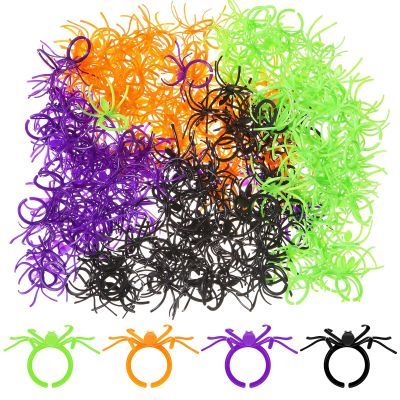 Boao Spider Style Toy Rings Bulk Party Favors, Plastic Adjustable Spider Style Rings for Goodie Bag Fillers, Cupcake Toppers, Birthday Party Decorations (240 Pcs, Black, Purple, Orange, Green)