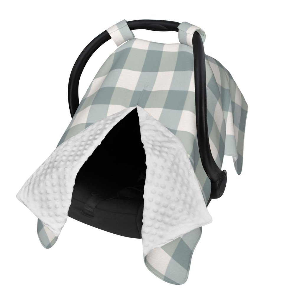 Green Plaid Gingham Country Farmhouse Simple Baby Car Seat Cover & Breastfeeding Nursing Cover - Breathable Stretch Fabric Multi-Use Nursing Cover for Breastfeeding