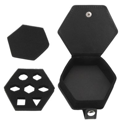 7 Dice Case Box, Dice Box Storage Tray PU Leather Sponge Dice Display Holder Portable for Travel Black Hex