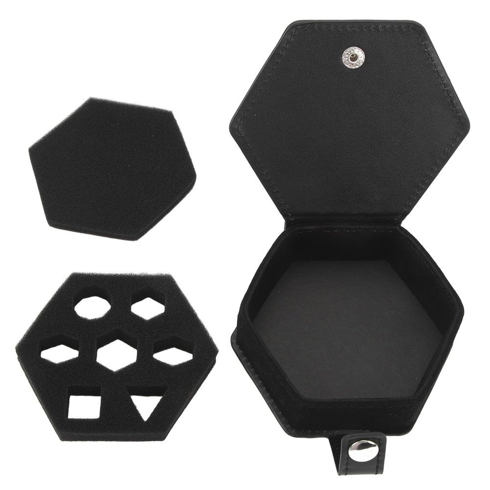 7 Dice Case Box, Dice Box Storage Tray PU Leather Sponge Dice Display Holder Portable for Travel Black Hex