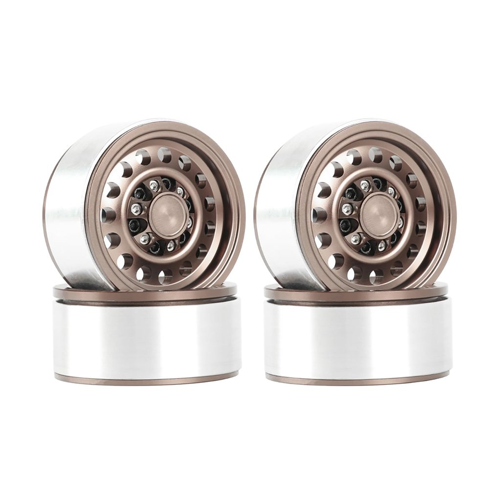 4PCS 1.55 Inch Aluminum Alloy Metal Beadlock Wheel Rim Retro Vintage Wheel Hubs Replacement Accessory for UTB18 MN Axial SCX10 AX90069 D90 TF2 CC01 Tamiya 1/18 1/12 1/10 RC Crawler Car Parts(A-Bronze)