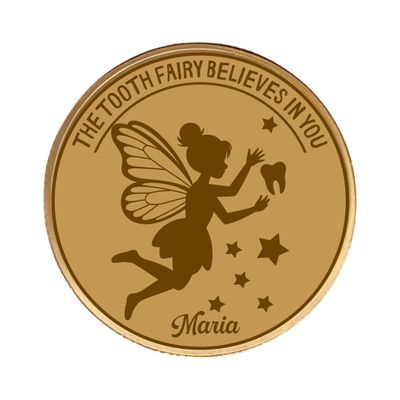 Personalized Tooth Fairy Gold Coin - Custom Name Lost Tooth Keepsake - Commemorative Fairy Reward for Kids - Magical First Tooth Gift, Tooth Fairy Believes in You Token for Boys and Girls (C-01)