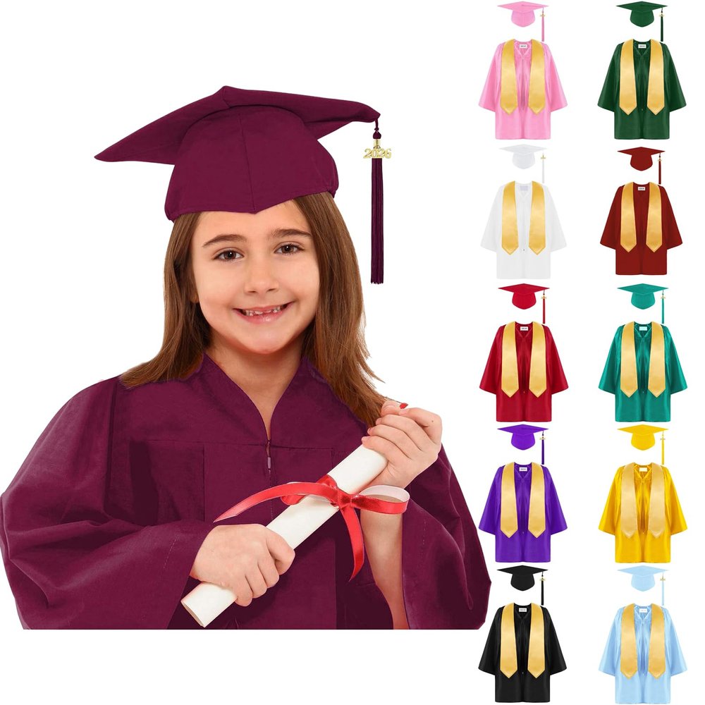 Preschool Kindergarten Graduation Cap and Gown 2026, Kids Graduation Cap and Gown Tassel Stole Unisex Matte Kindergarten Outfits for Boys Girls