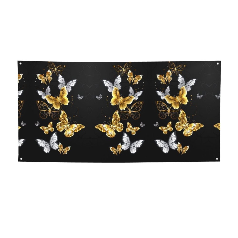 Elevate your next celebration with Gold White Butterflies Black printed party banner designed to bring life and color to any festive setting.