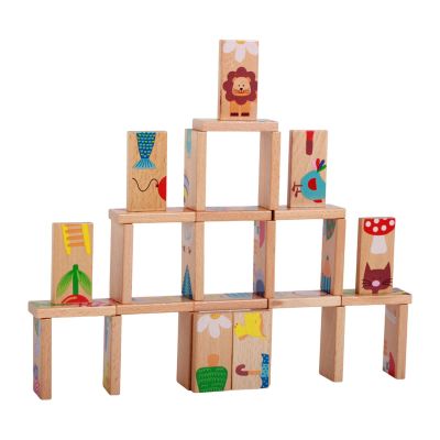 harayaa 28 Pieces Animal Dominoes for Kids Wooden Puzzle Toy for Travel Preschool