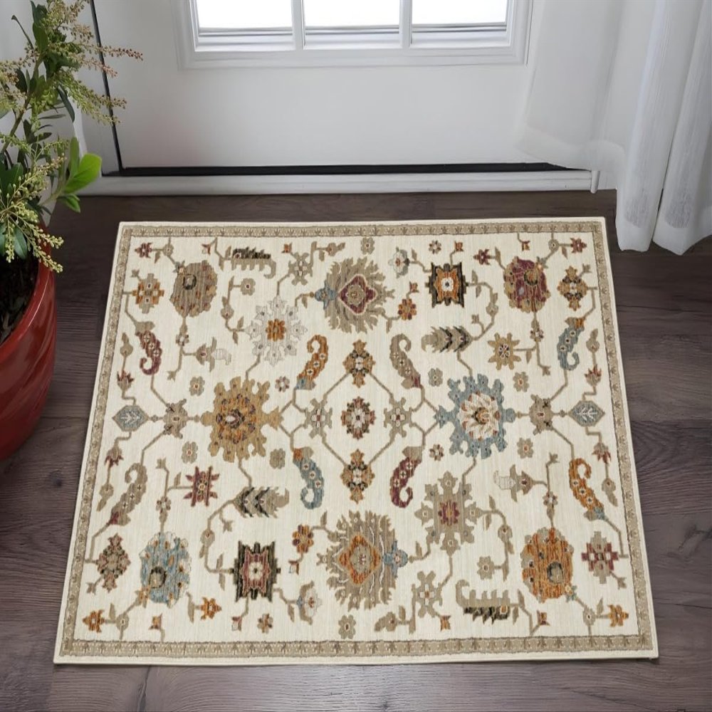 HomeRoots 575507 2 x 3 ft. Oriental Rectangle Area Rug Ivory Tan & Black
