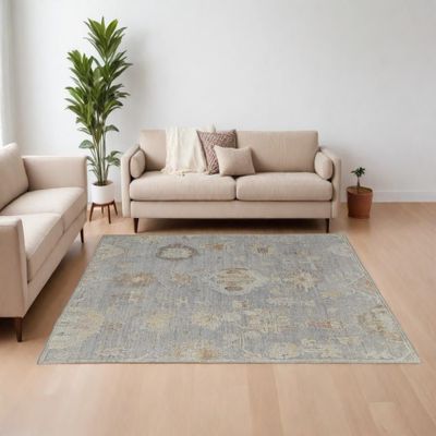 HomeRoots 567195 6 x 9 ft. Wool Floral Hand Knotted Rectangle Area Rug Gray & Blue