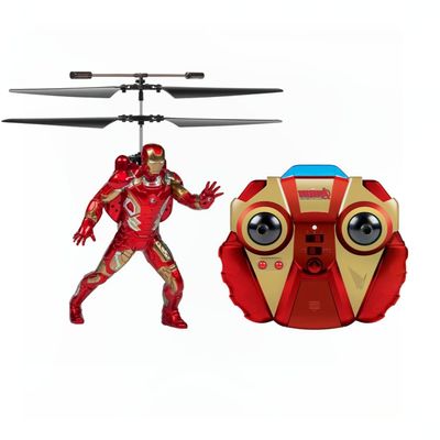 World Tech Toys Marvel Iron-Man IR RC Flying Figure Jetpack Helicopter with LED Lights & Action Phrases, Twin Rotors - Marvel Toys for Ages 8+