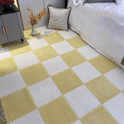LBAawxe Square Foam Floor Mat, Plush Interlocking Carpet Square, Washable, Puzzle Rug, Non-Slip Soft Interlocking Carpet(Yellow+Beige,16pcs)