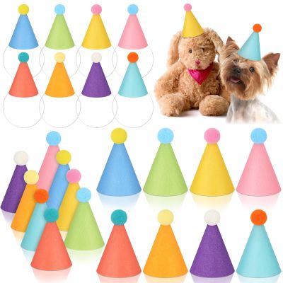 24 Pcs Mini Party Hat for Stuffed Animals Boho Mini Birthday Hats Decor for Doll Pets Dog Cat Rabbit Puppies Costume Party Decorations (Macaron)