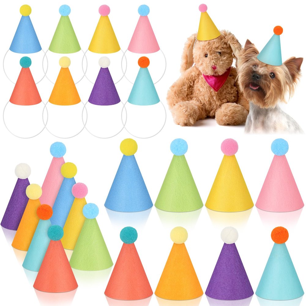 24 Pcs Mini Party Hat for Stuffed Animals Boho Mini Birthday Hats Decor for Doll Pets Dog Cat Rabbit Puppies Costume Party Decorations (Macaron)