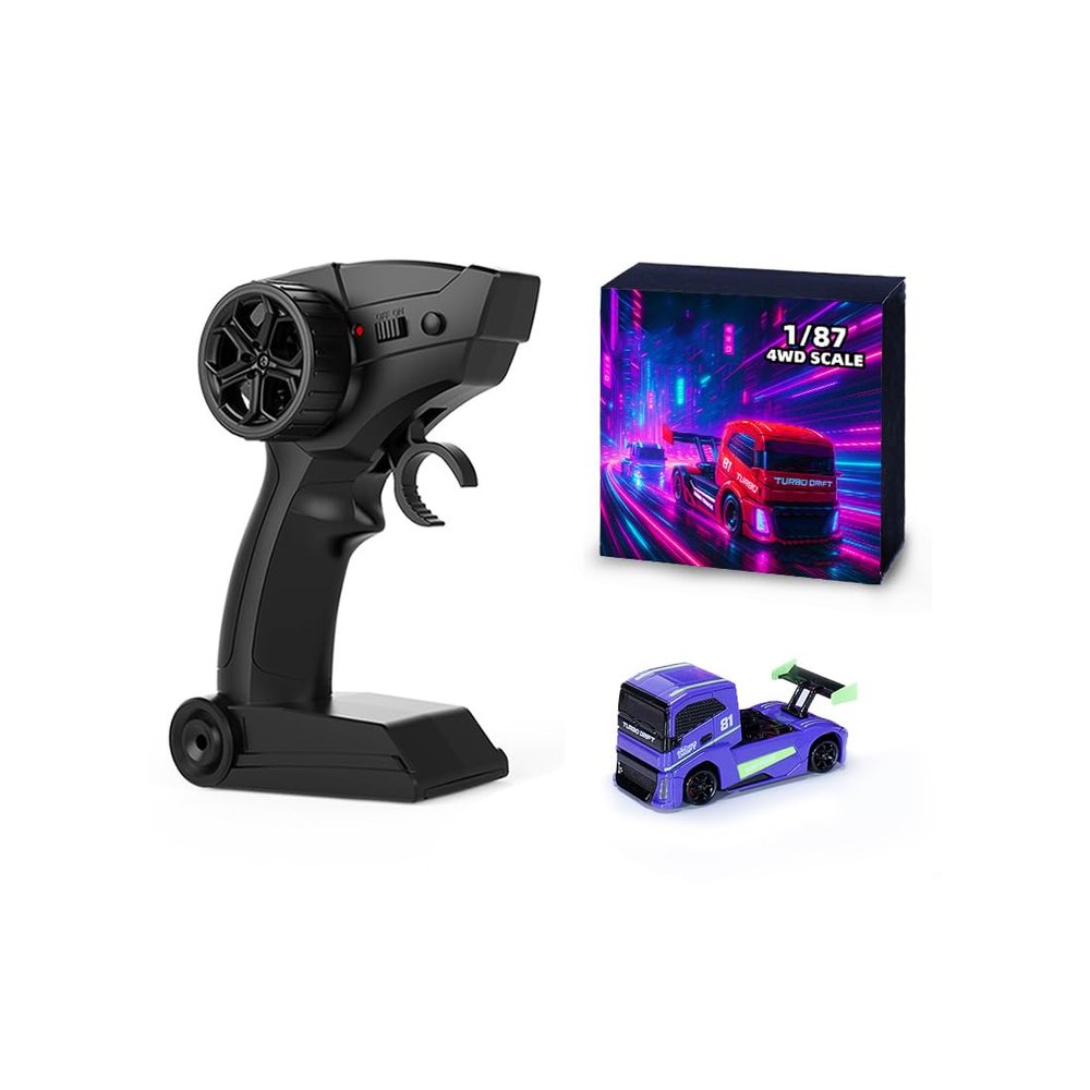 Actualia 1/87 Scale Mini RC Drift Car, 2.4GHz 4WD Full Proportional RC Car, RTR Micro Drift Vehicle Model with LED Linked Lights, Simulated Brake Calipers, Long Runtime (Purple)