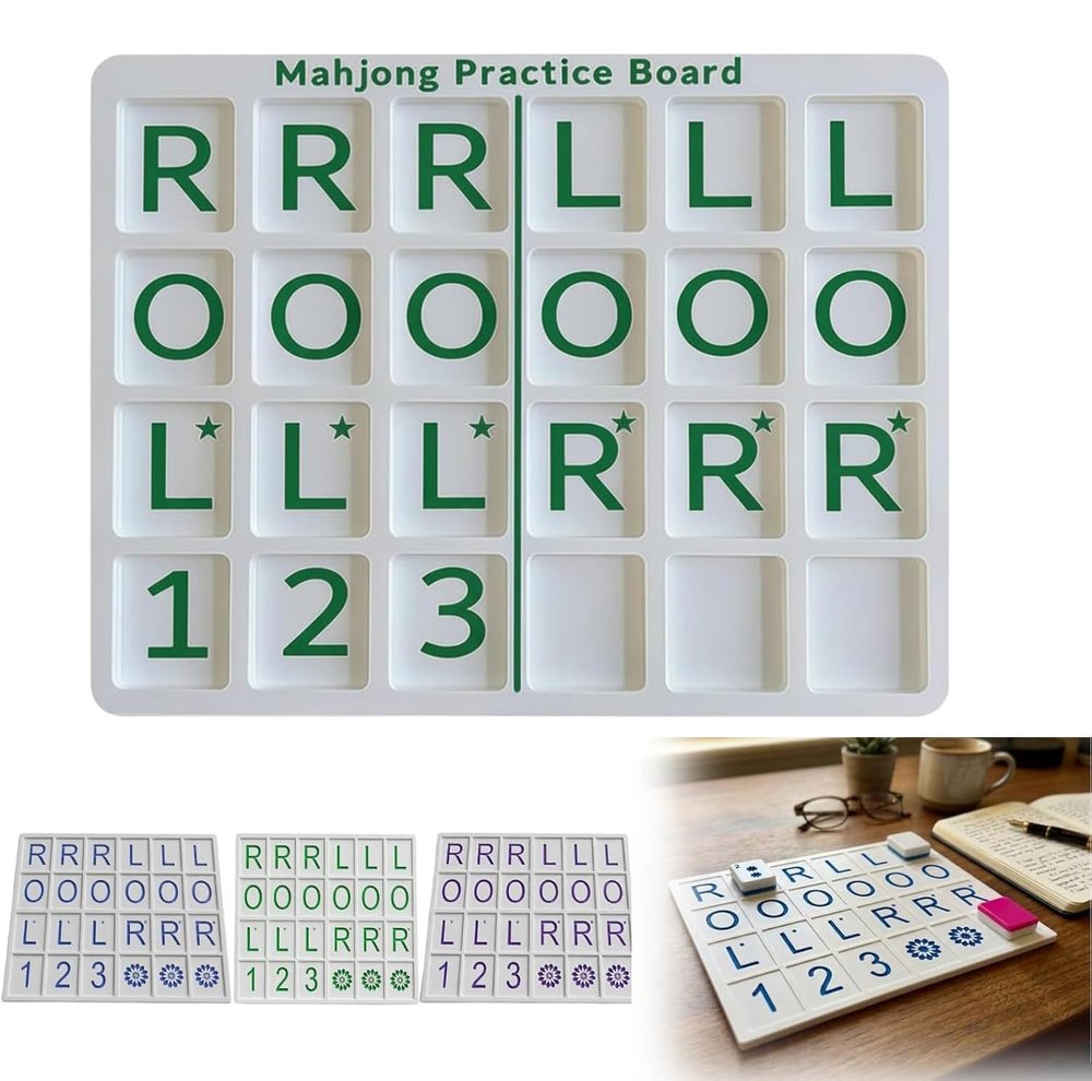 BomKra Mahjong Solo Practice Board, 3D Printed 24 Slots for Tile Arrangement and Strategy Training, Lightweight Portable Aid for Beginners and Pros, Fits Standard Tiles (A, Green)