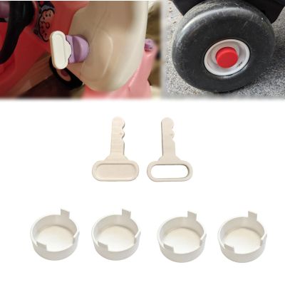 Replacement Repair Set Compatible with Little Tikes Cozy Coupe, 2 Different Ignition Keys and 4 Center Wheel Covers, Repair Kit for Lost or Broken Keys and Wheel Hubcap Replacement Wheels (Black)