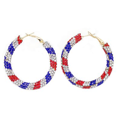 Soochat 2Pcs 4th of July Earrings Rhinestone Patriotic Hoop Earrings American Flag Earring for Independence Day Holiday Gifts