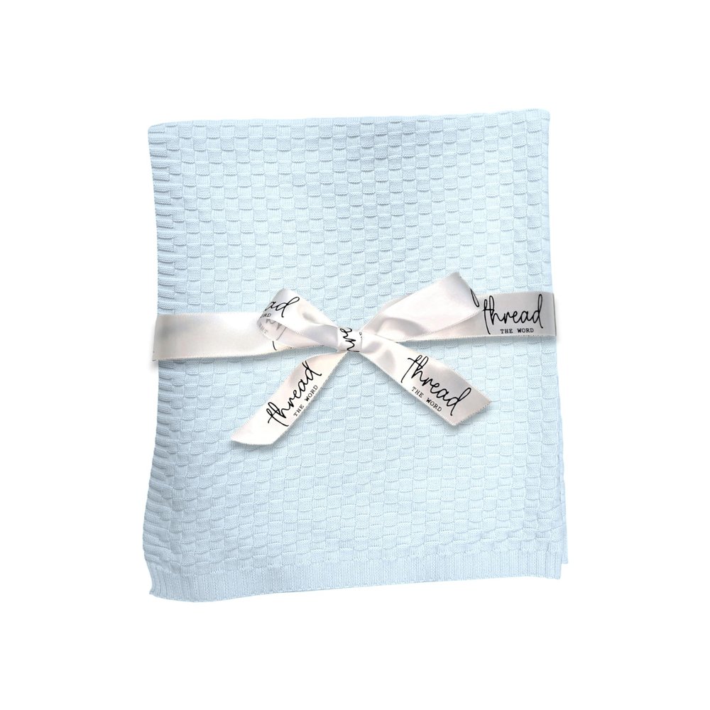 Thread The Word The Waffle Blanket - 100% Organic Cotton Baby Blanket, American Made, 30x40in - Bassinet, Crib, Stroller - Gift Registry Baby Shower for Newborns and Kids (Baby Blue)
