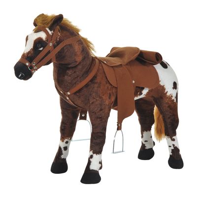 Qaba Ride On Horse for Toddlers 3-5, Plush Rocking Horse with Realistic Galloping Sounds, Heavy-Duty 110 lbs Capacity, Soft Padded Seat, Brown Pony Cycle Toy