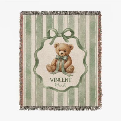 MDPrints Global Custom Woven Blanket with Name, Personalized Baby Blankets for Boys and Girls, Woven Tapestry Throw Blanket, Baby Gifts (Bear DK06)