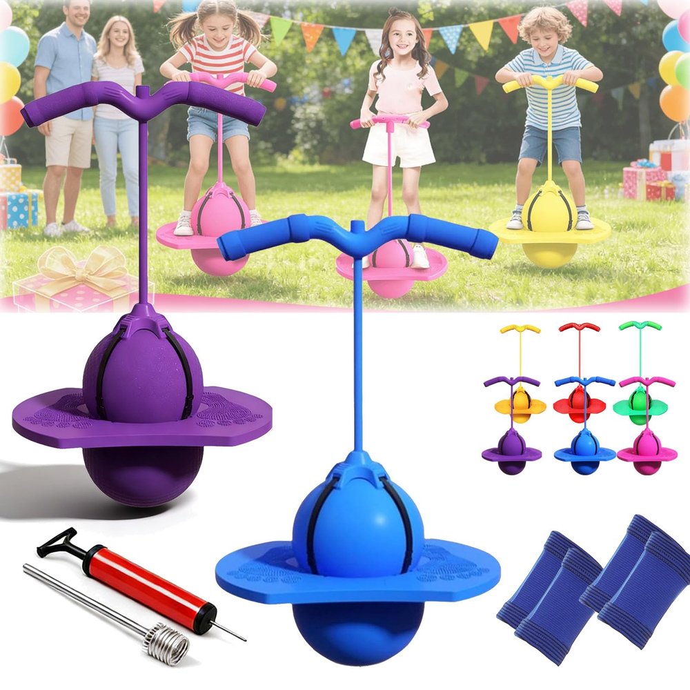 Balance Jumping Ball for Kids, Childrens Balance Jumping Ball with Handle and Pump, Bounce Board for Ages 5+, Indoor & Outdoor Fun, Perfect for Coordination, and Fitness, Boys & Girls (2pc-D)