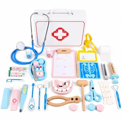 Wooden Doctor Play Set for Toddlers ,42 pcs Kids Dentist Play Set