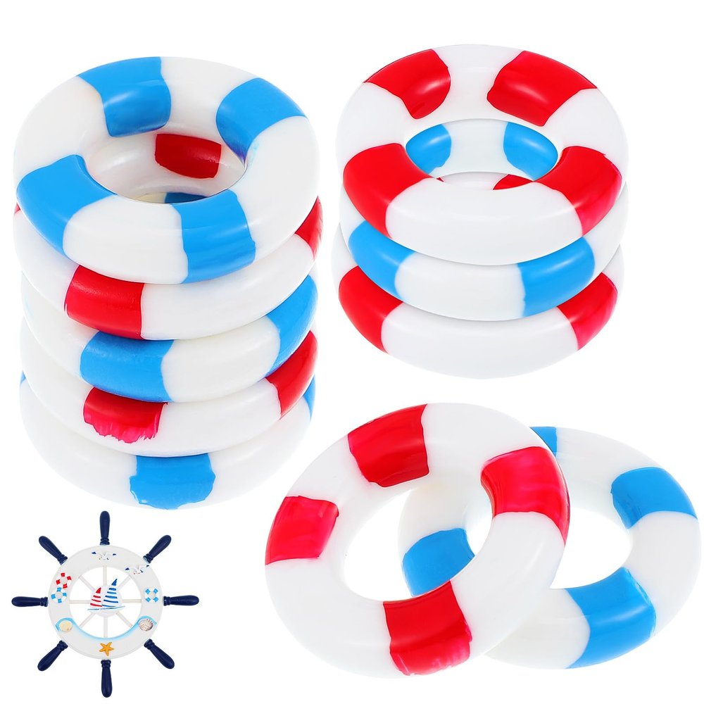 10pcs Miniature Nautical Swim Ring Decorations Resin Life Buoy Ornaments for Home, Beach Parties, Weddings, Baby Showers, and Coastal Crafts