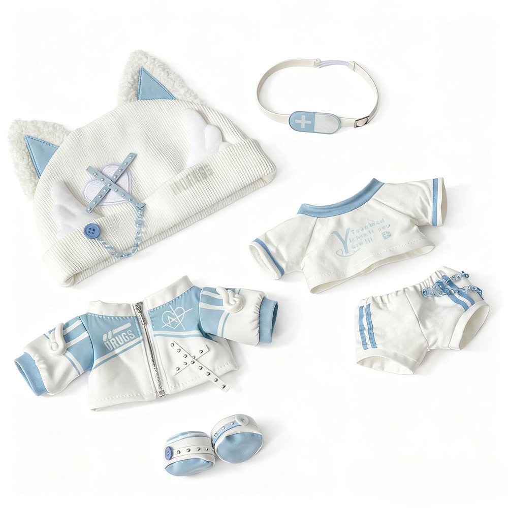 20cm Plush Doll Clothes Set, 6 PCS Stuffed Doll Outfit Plush Clothes for Dress Up, Display and Doll Photography