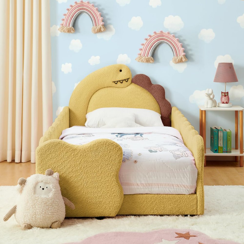 HonHey Cute Dinosaur Bed Strap, Double Size, Safety Guardrail, Solid Wood Bed Frame Bedroom, Terry Cloth Fabric
