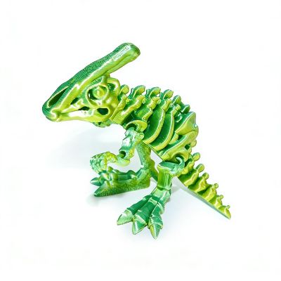 3D Printed Dinosaur 3-d Printed Stuff Parasaurolophus for Home Office Executive Desk Decoration Surprise Fantasy Gifts-Green Gold||19cm/7.5in