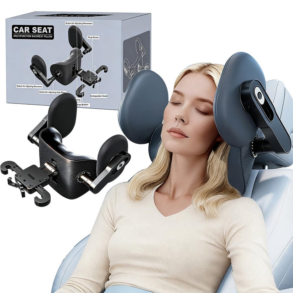 2 in1 Car Headrest Pillow, Upgraded Adjustable Head Support Neck Pillows, 360 Rotating Head Neck Support Rest Pillows for Kids Adults Travel, Only fit for Car Seat Headrest with Poles