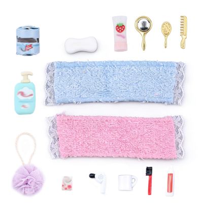 15 PCS Miniature Bathroom Ornaments Set for Micro Landscape Decoration, Mini Hair Dryer Brush Comb Mirror Towel Soap Toothpaste Toothbrush Makeup Set for House Bathroom Decorations