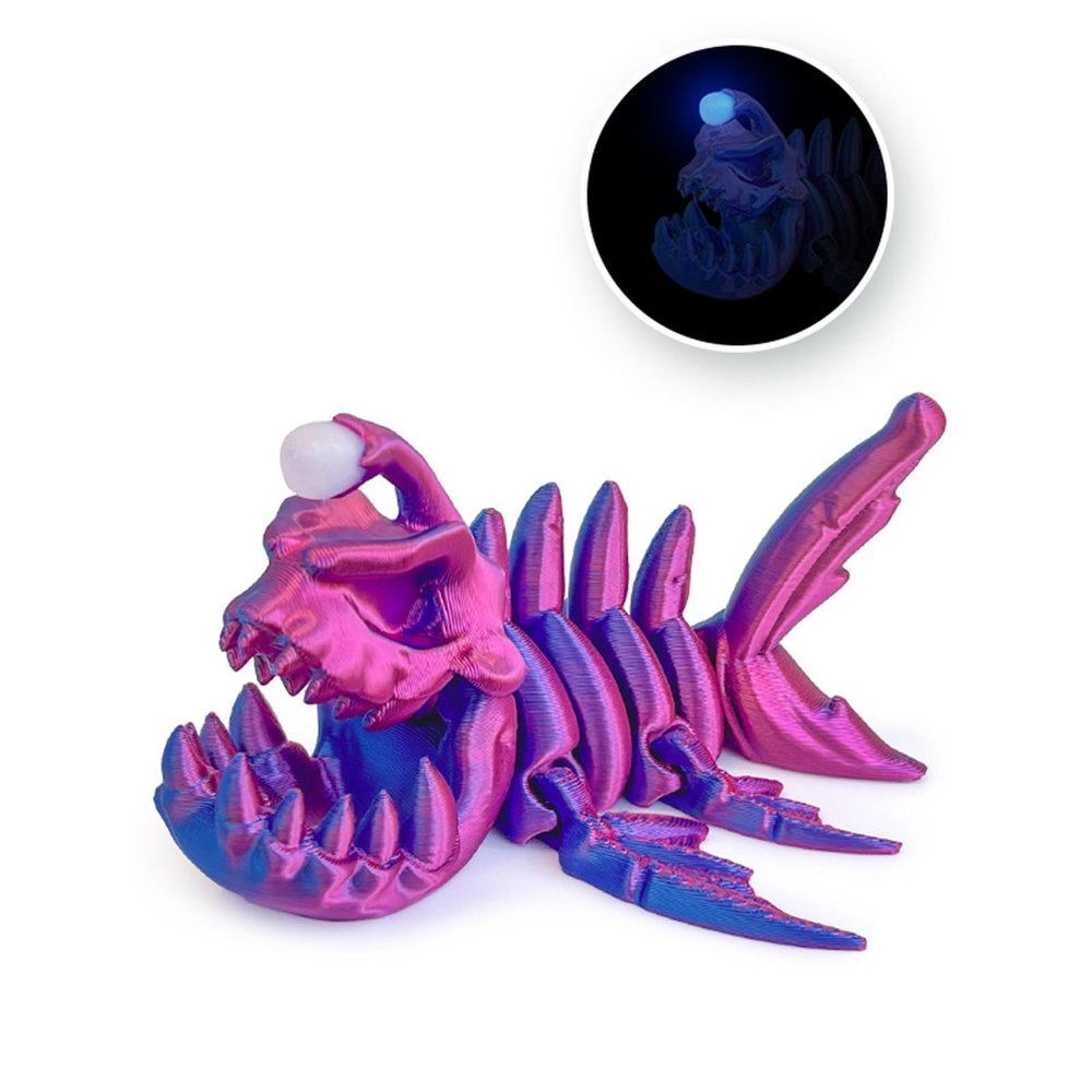 3D Printer Toys 3D Prints Skull Lanternfish for Home Office Executive Desk Decoration Surprise Fantasy Gifts-Laser Purple