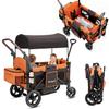 Rovique Wagon Stroller for 2 Kids, Convertible Baby Wagon with Bassinet Mode, Removable Canopy, Snack Tray, 5-Point Harness, All-Terrain PU Wheels, Adjustable Push Pull Handle (Orange) view 1