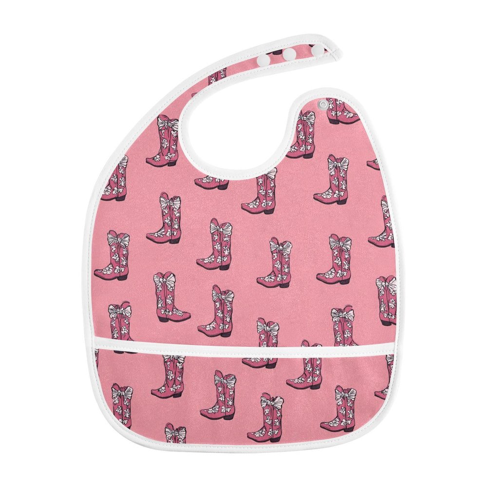 foixnub Baby Bibs for Boys Girls Retro Coquette Cowboy Boots Bow Western Newborn Drooling Bibs for Feeding Teething 1pack