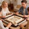 4 Pieces Mahjong Tile Rack, Mahjong Rack with Magnetic Pusher, Anti-Slip Scratch-Resistant Tortoiseshell Mahjongs Tile Holder for Players Seniors Home Room Travel Community Family Gathering view 3